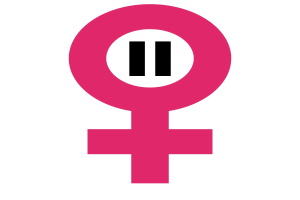 Ein pinkes weibliches Geschlechterzeichen auf einem weißen Hintergrund.