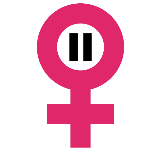 Ein pinkes weibliches Geschlechterzeichen auf einem weißen Hintergrund.