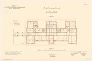 Schwarz-weißer Architekturgrundriss des Reichstagsgebäudes in Berlin, Deutschland, mit Raumaufteilungen, Fluren, Fenstern, Türen und anderen Merkmalen.