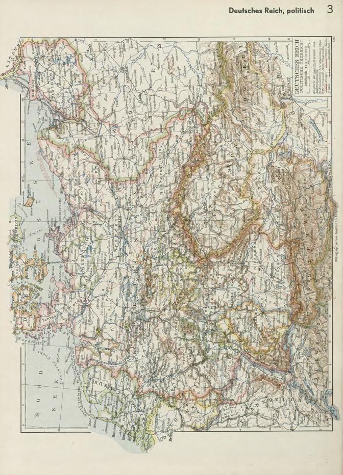 Alte Karte aus dem 19. Jahrhundert von Deutschland, die politische Grenzen zeigt, auf altem Papier mit Text oben und unten gedruckt.