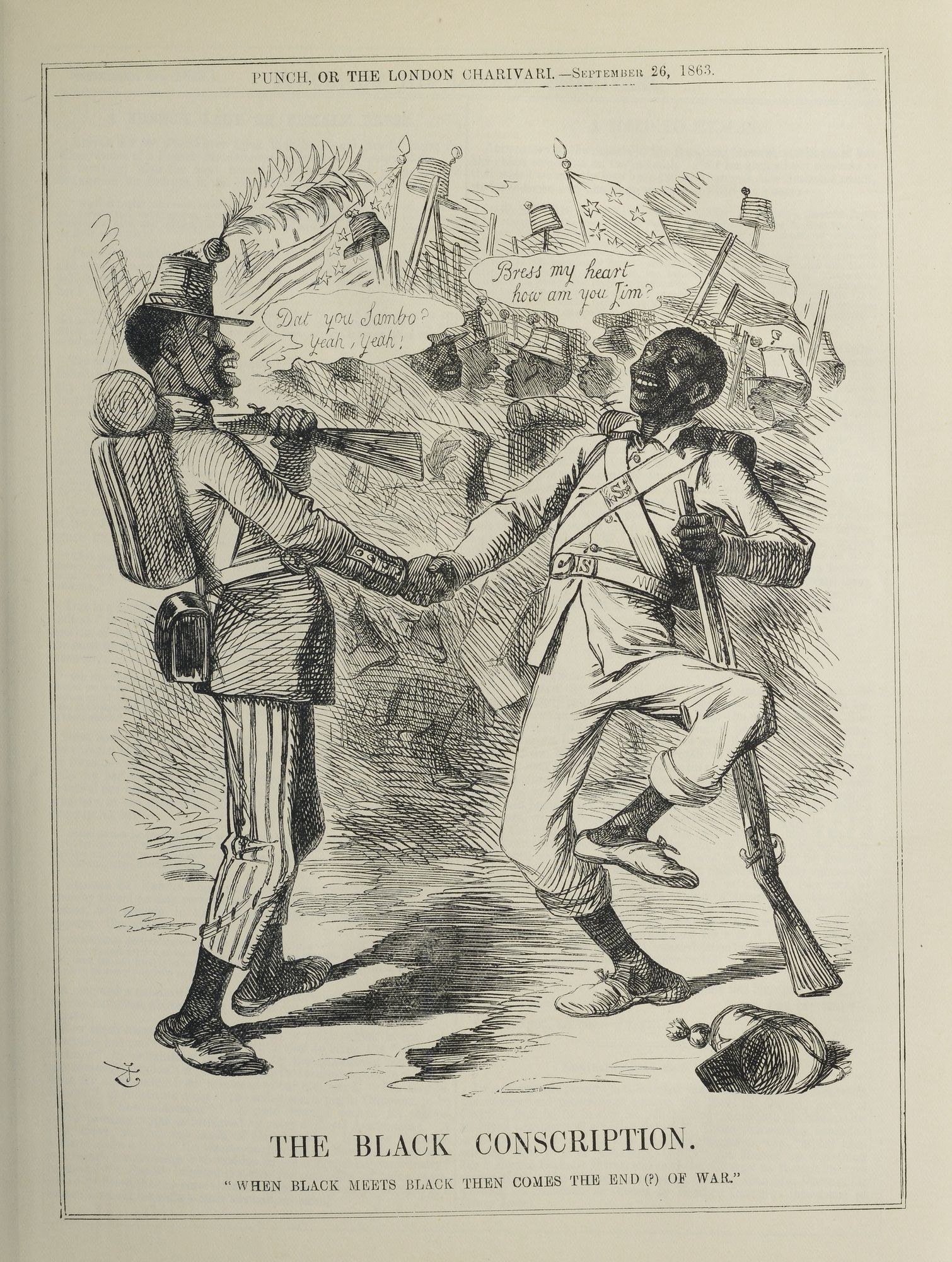 Buchumschlag mit dem Titel "Die schwarze Einberufung", der eine Illustration von zwei Männern zeigt, die sich die Hand schütteln, wobei einer eine Waffe hält.