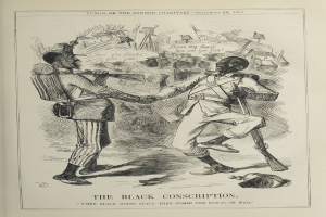 Buchumschlag mit dem Titel "Die schwarze Einberufung", der eine Illustration von zwei Männern zeigt, die sich die Hand schütteln, wobei einer eine Waffe hält.