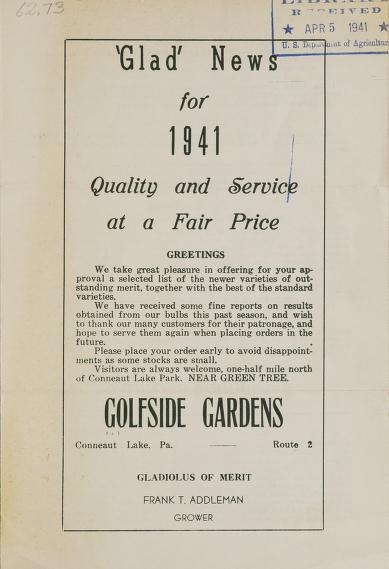 Schwarz-weißes Papier mit der Aufschrift "Glad News for 1941 Quality and Service at a Fair Price", datiert auf 1941.