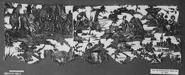 Schwarz-weiß-Zeichnung einer Gruppe von Menschen im Wald mit Bäumen und Pflanzen im Hintergrund, darunter der Text "The Metropolitan Museum of Art".