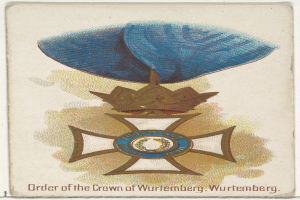 Plakat mit dem Logo "Orden der Krone von Württemberg", einer blauen und goldenen Krone mit einer goldenen Umrandung und fetter schwarzer Schrift.