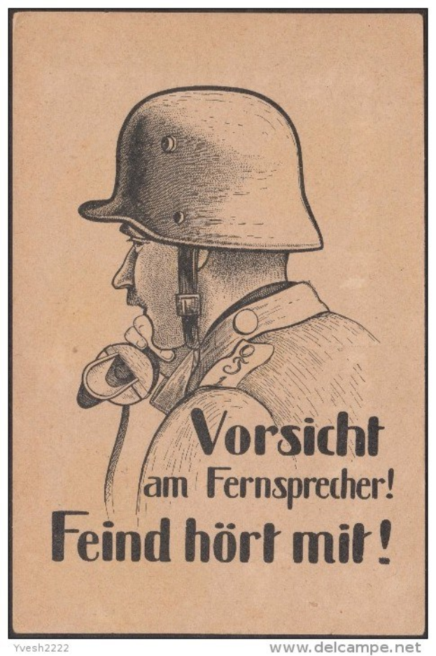 Alte deutsche Propagandaplakat mit einem Soldaten in einem Helm, der ein Mikrofon hält, und begleitendem Text.