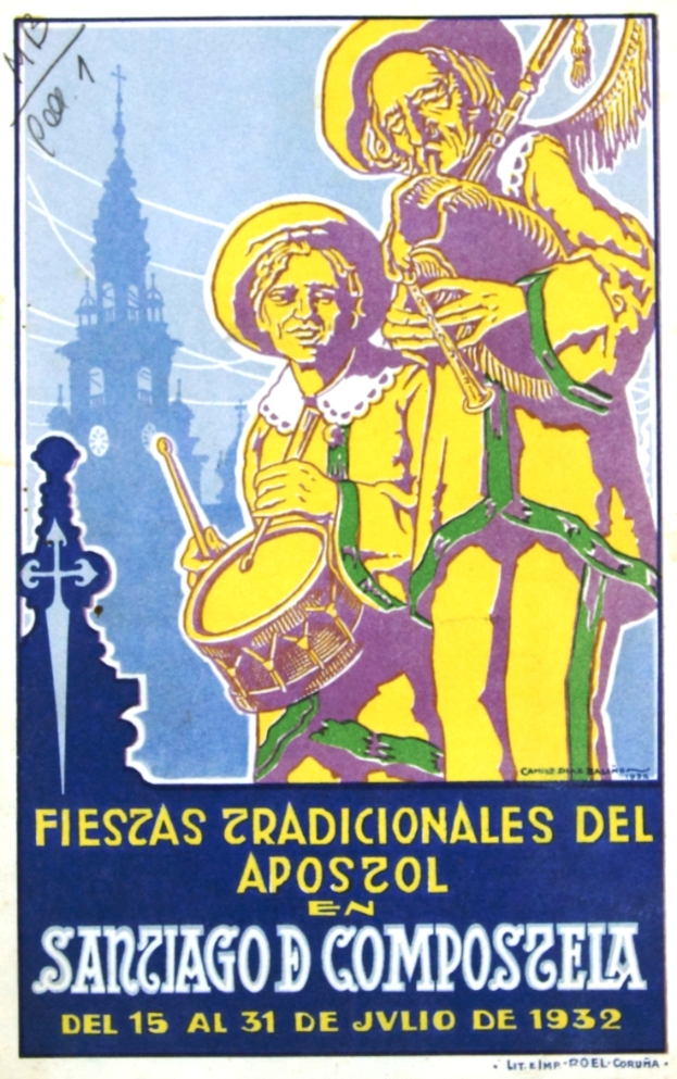 Ein Konzertplakat mit zwei Musikern, einer spielt eine Trommel und der andere eine Flöte, mit Text zu den Veranstaltungseinzelheiten.