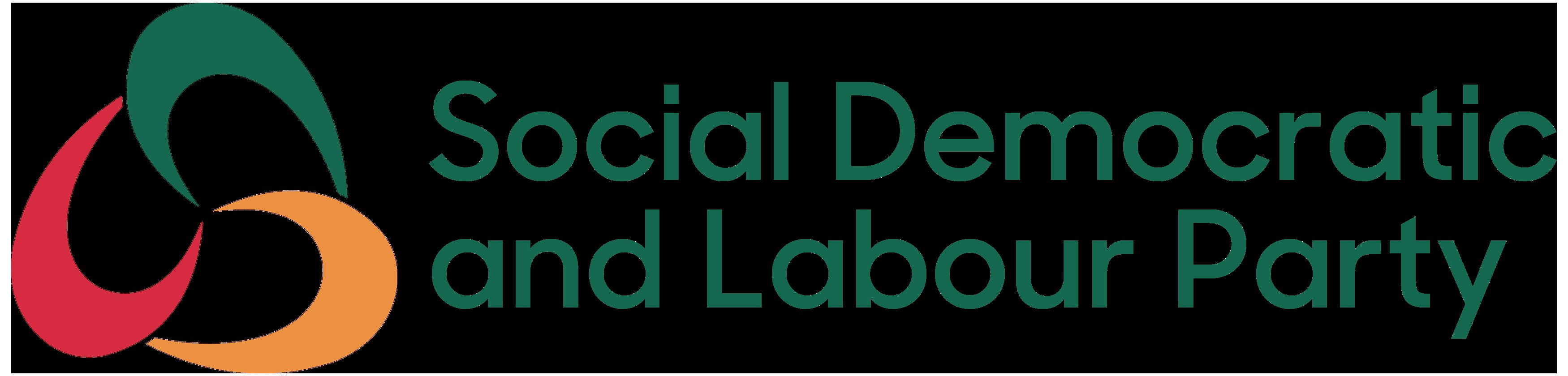 Ein weißer Hintergrund mit zentrierter fetter schwarzer Schrift, die den Text "Sozialdemokratische Partei Deutschlands" innerhalb eines dünnen schwarzen Randes enthält.