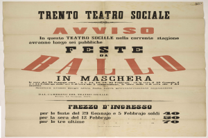Ein altes Plakat, das ein Festival in Maschera, Italien, ankündigt.