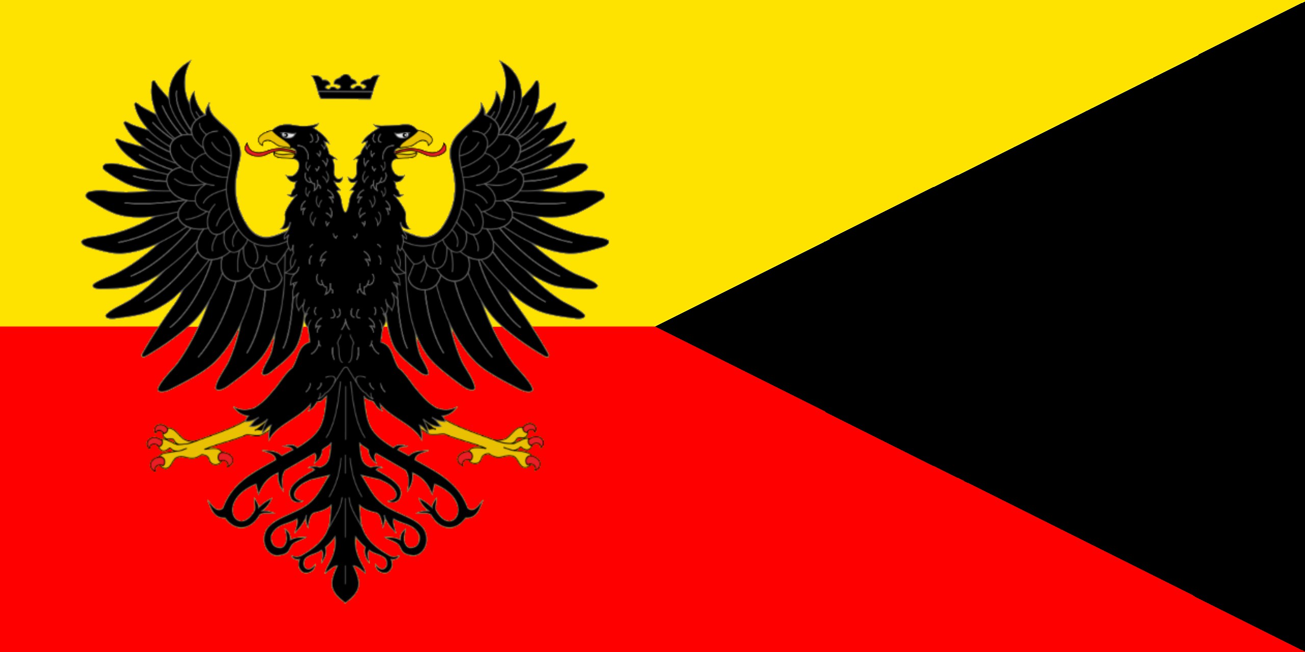 Deutsche Flagge mit drei horizontalen Streifen in Schwarz, Rot und Gold, die einen schwarzen Doppeladler in der Mitte mit ausgebreiteten Flügeln und erhobenem Haupt zeigt.