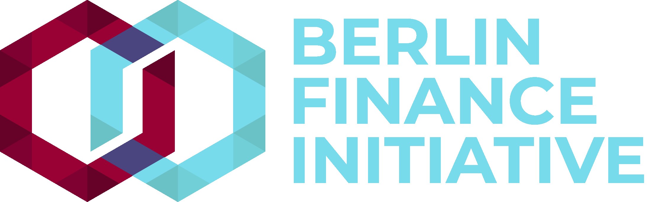 Logo der Berliner Finanzinitiative mit einem blauen Kreis mit weißer Umrandung und einem weißen "B" in der Mitte, umgeben von einem weißen Ring mit blau-weißem Karomuster, alles auf einem weißen Hintergrund mit der schwarzen, fetten Schrift "Berlin Finance Initiative".