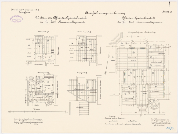 Schwarz-weißer architectural floor plan of the former German Chancellor's office, showing detailed layout and text.