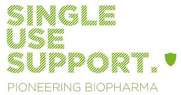 Der Text "single use support pioneering biopharma" in fettgrüner Schrift auf einem weißen Hintergrund.